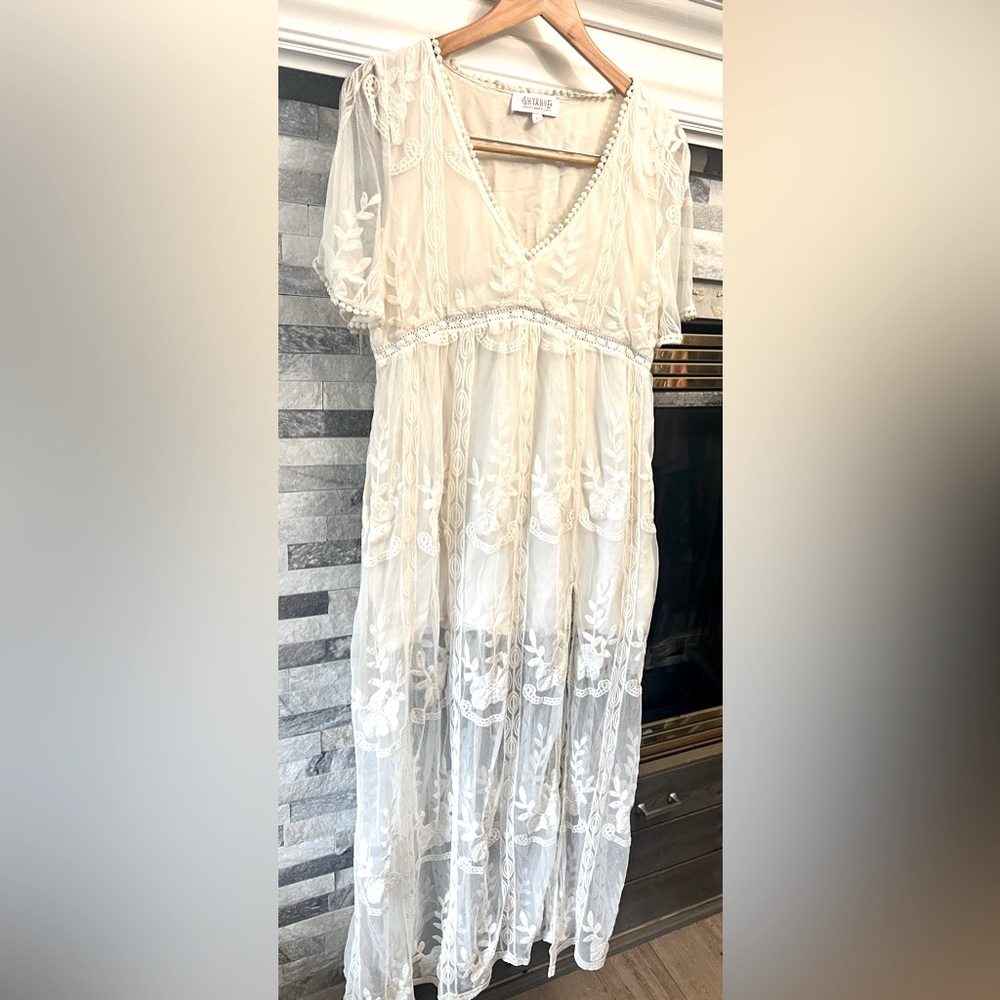 Boho Lace Maxi Dress with Slit